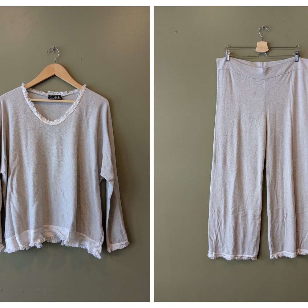 Eternelle 2 Piece Pj Set One Size Capri Long Sleeve Angora Viscose Wool Lounge